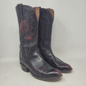 Lucchese 2000 Boots 7.5B Black Cherry Red Leather Western Cowboy T3523RU